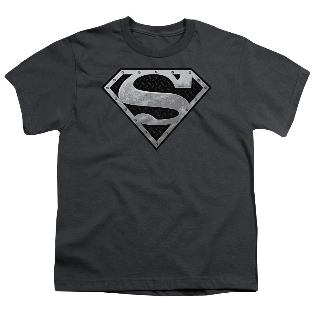 Superman - Super Metallic Shield - Short Sleeve Youth 18/1 - Charcoal T-shirt