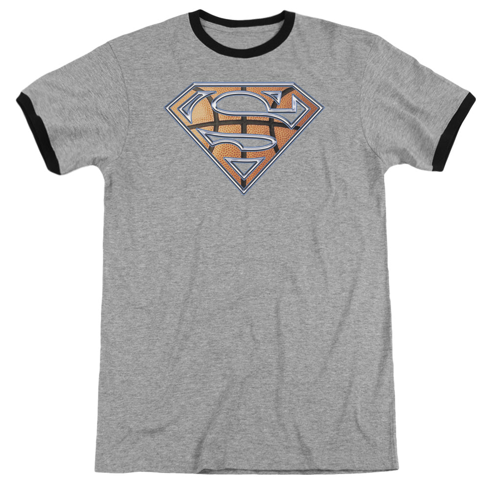 Superman - Basketball Shield - Adult Ringer - Heather/black