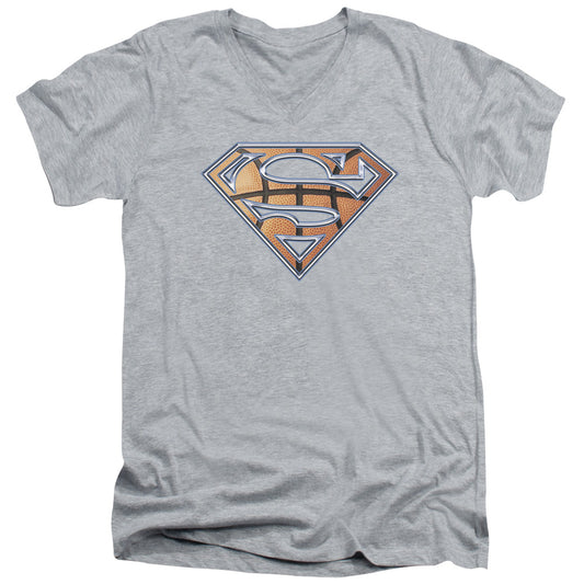 Superman - Basketball Shield - Short Sleeve Adult V-neck - Athletic Heather T-shirt