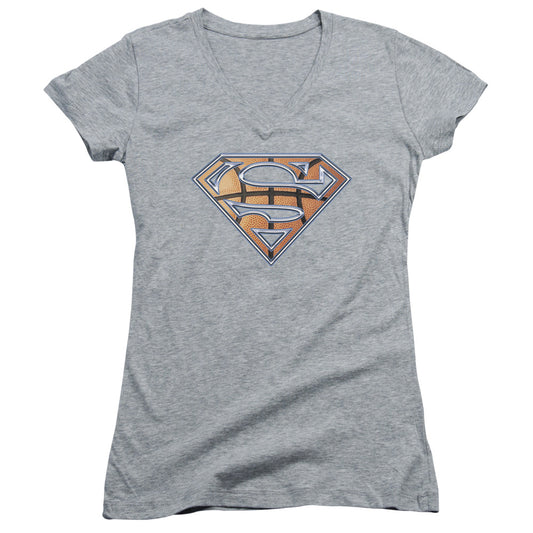 Superman - Basketball Shield - Junior V-neck - Athletic Heather