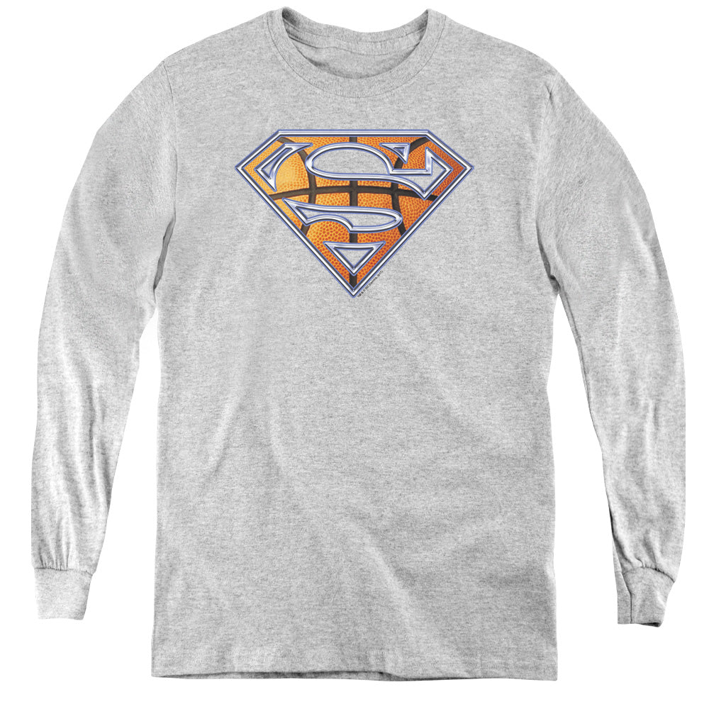 Superman - Basketball Shield - Youth Long Sleeve Tee - Athletic Heather