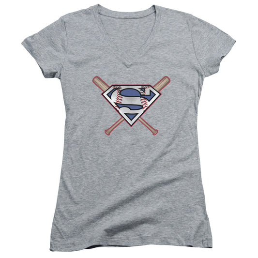 Superman - Crossed Bats - Junior V-neck - Athletic Heather