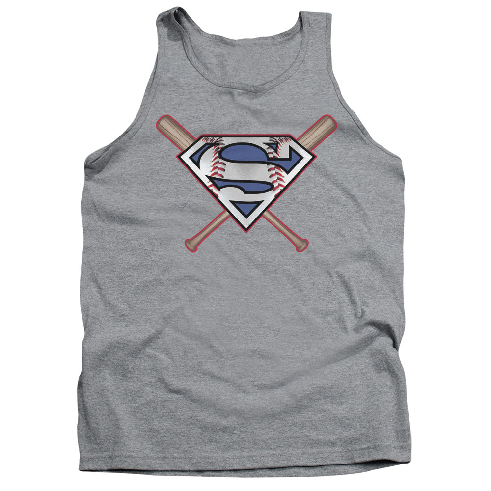 Superman - Crossed Bats - Adult Tank - Athletic Heather