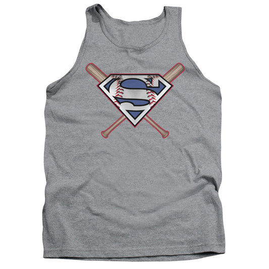 Superman - Crossed Bats - Adult Tank - Athletic Heather