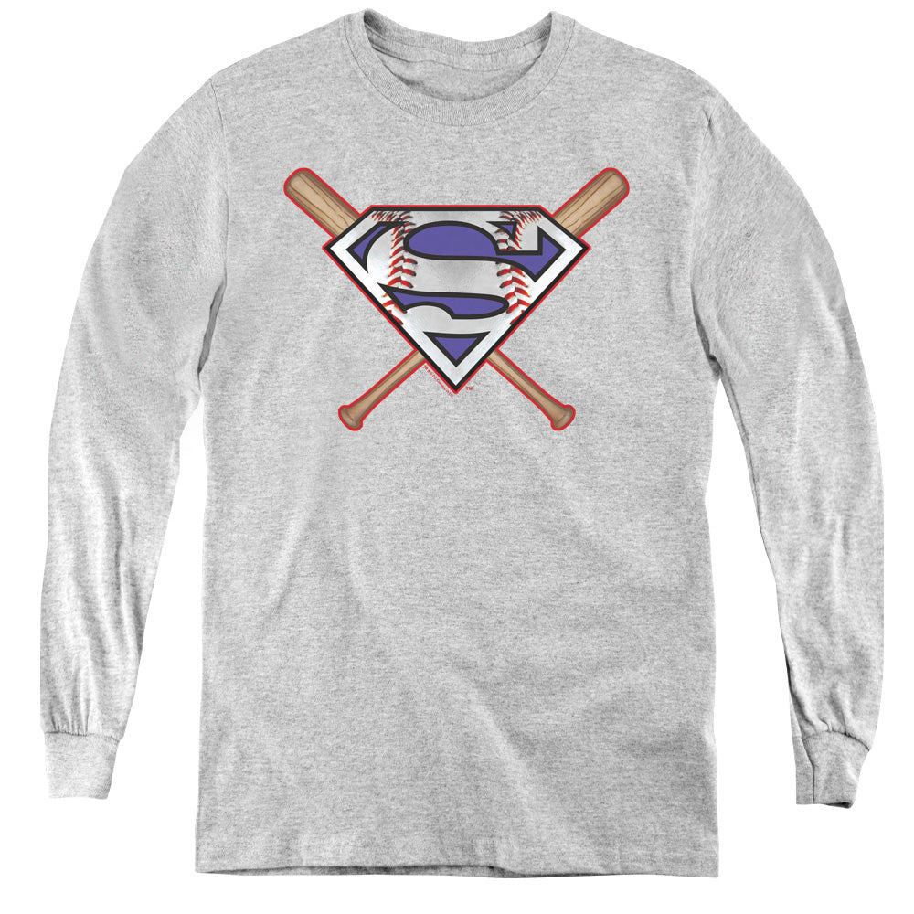 Superman - Crossed Bats - Youth Long Sleeve Tee - Athletic Heather