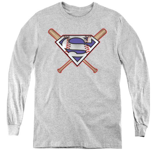 Superman - Crossed Bats - Youth Long Sleeve Tee - Athletic Heather