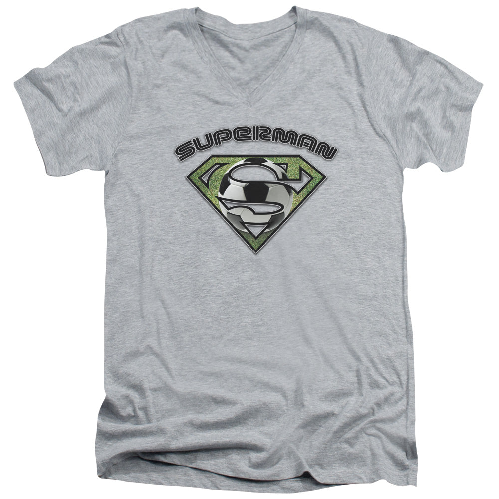 Superman - Soccer Shield - Short Sleeve Adult V-neck - Athletic Heather T-shirt