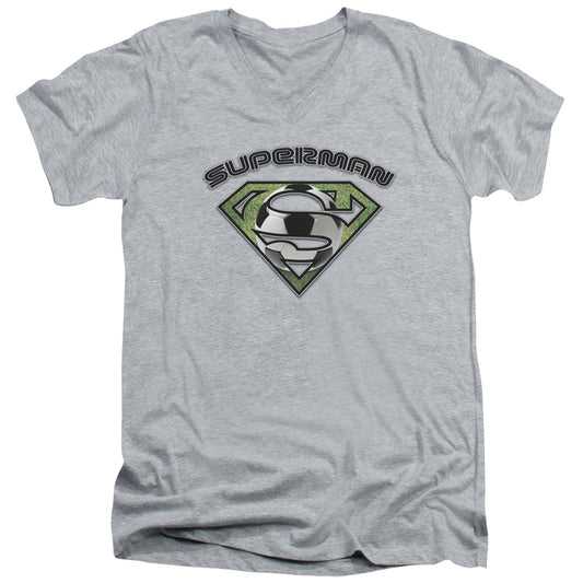 Superman - Soccer Shield - Short Sleeve Adult V-neck - Athletic Heather T-shirt