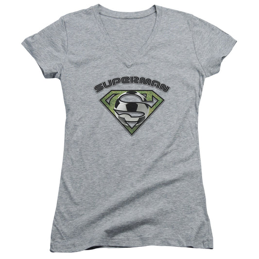 Superman - Soccer Shield - Junior V-neck - Athletic Heather