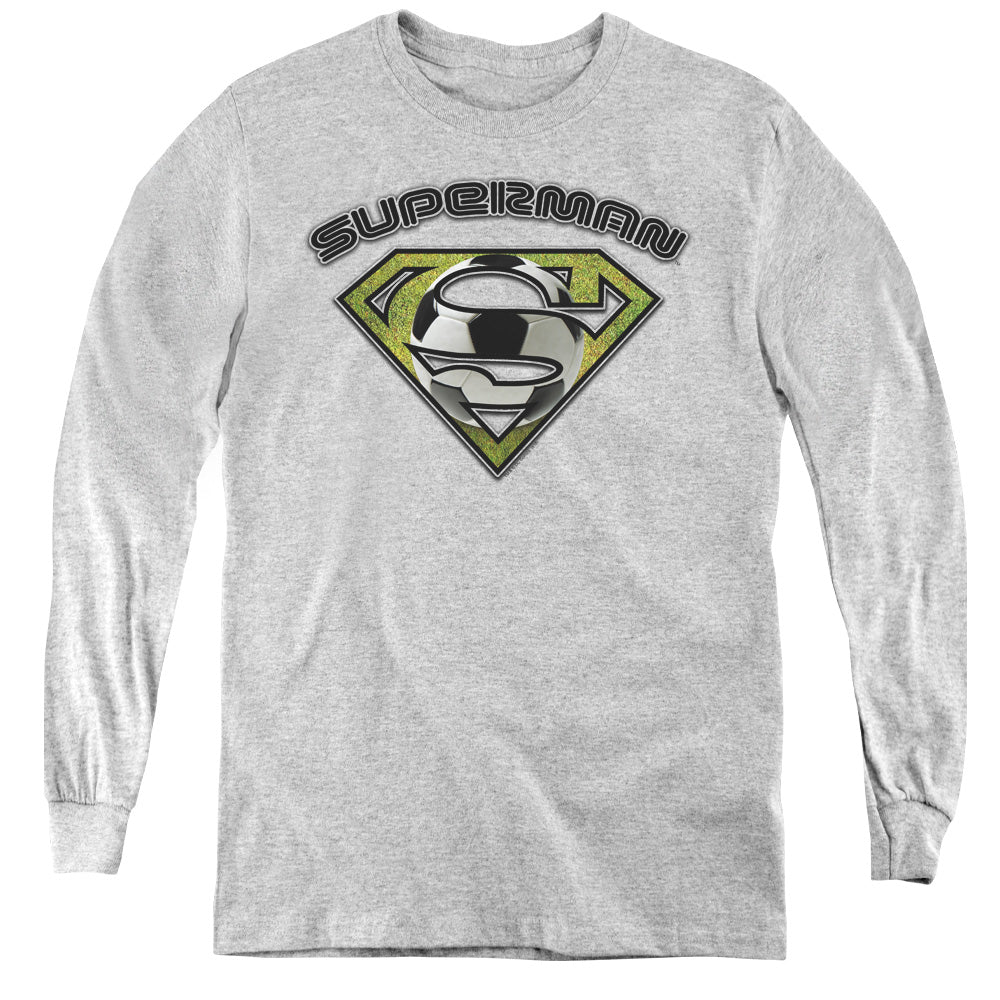 Superman - Soccer Shield - Youth Long Sleeve Tee - Athletic Heather