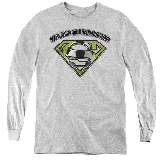 Superman - Soccer Shield - Youth Long Sleeve Tee - Athletic Heather