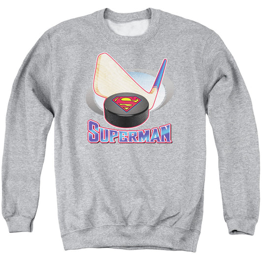 Superman - Hockey Stick - Adult Crewneck Sweatshirt - Athletic Heather