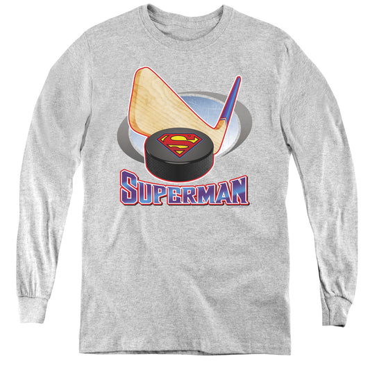 Superman - Hockey Stick - Youth Long Sleeve Tee - Athletic Heather