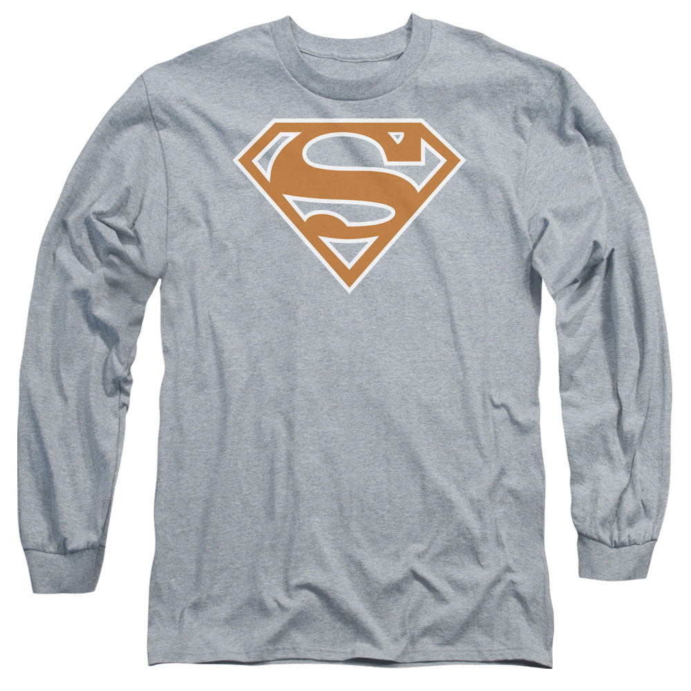 Superman - Burnt Orange&white Shield - Long Sleeve Adult 18/1 - Athletic Heather T-shirt
