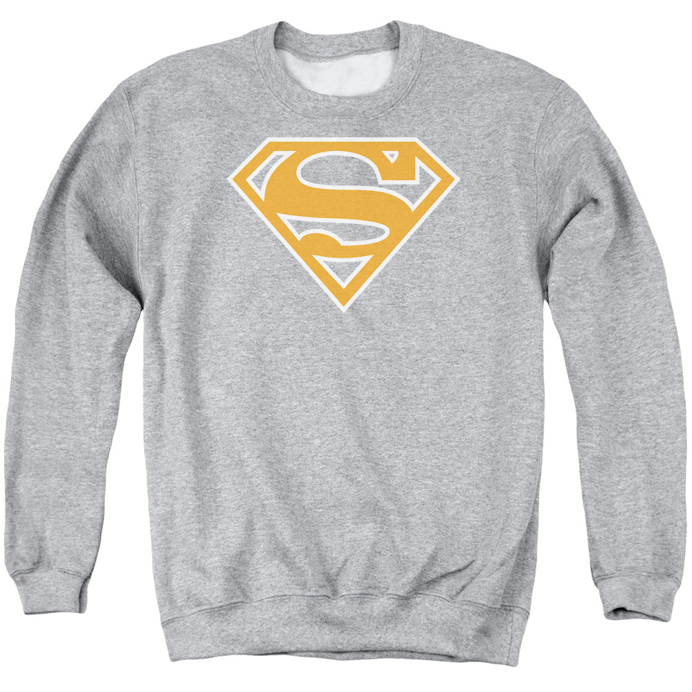 Superman - Burnt Orange&amp;white Shield - Adult Crewneck Sweatshirt - Athletic Heather