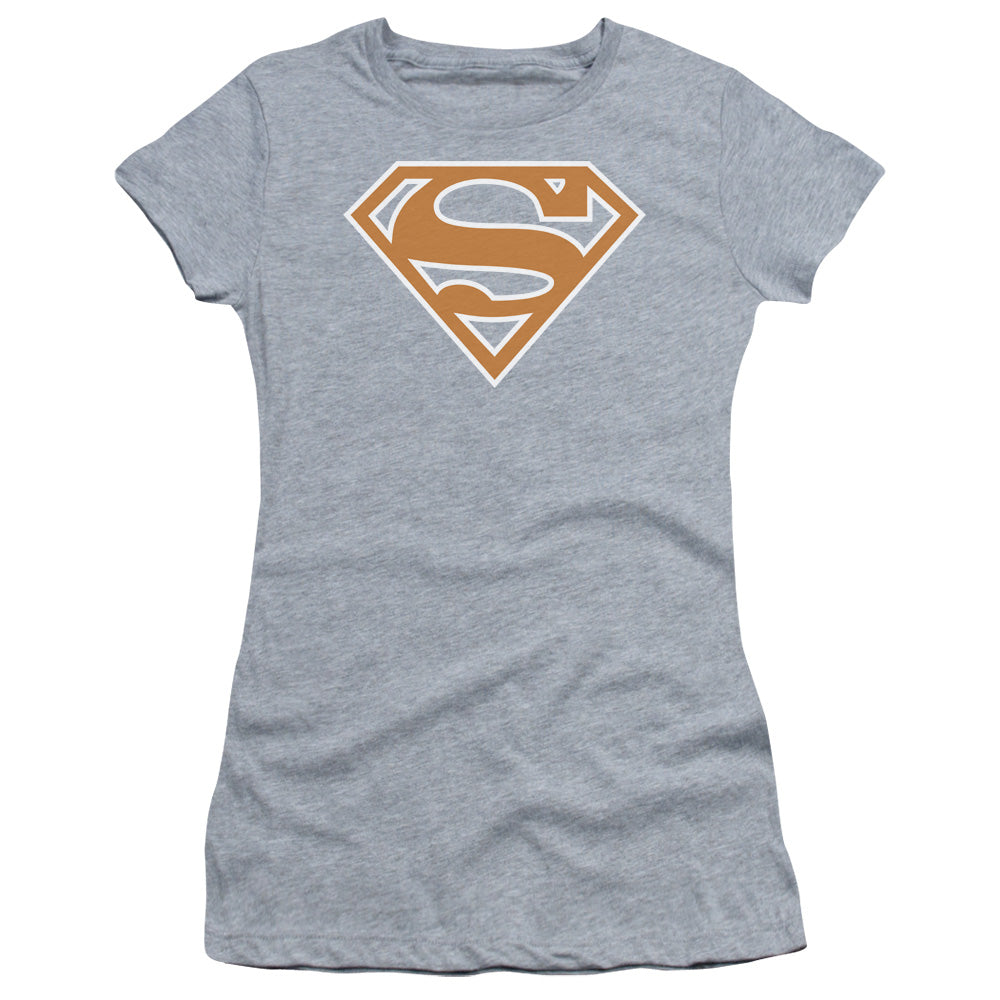 Superman - Burnt Orange&white Shield - Short Sleeve Junior Sheer - Athletic Heather T-shirt