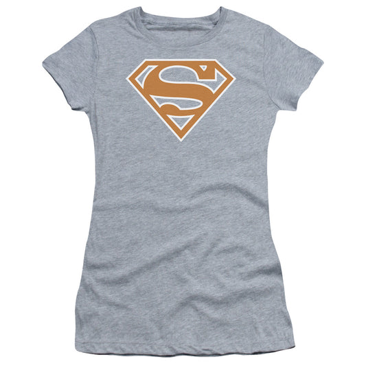 Superman - Burnt Orange&white Shield - Short Sleeve Junior Sheer - Athletic Heather T-shirt
