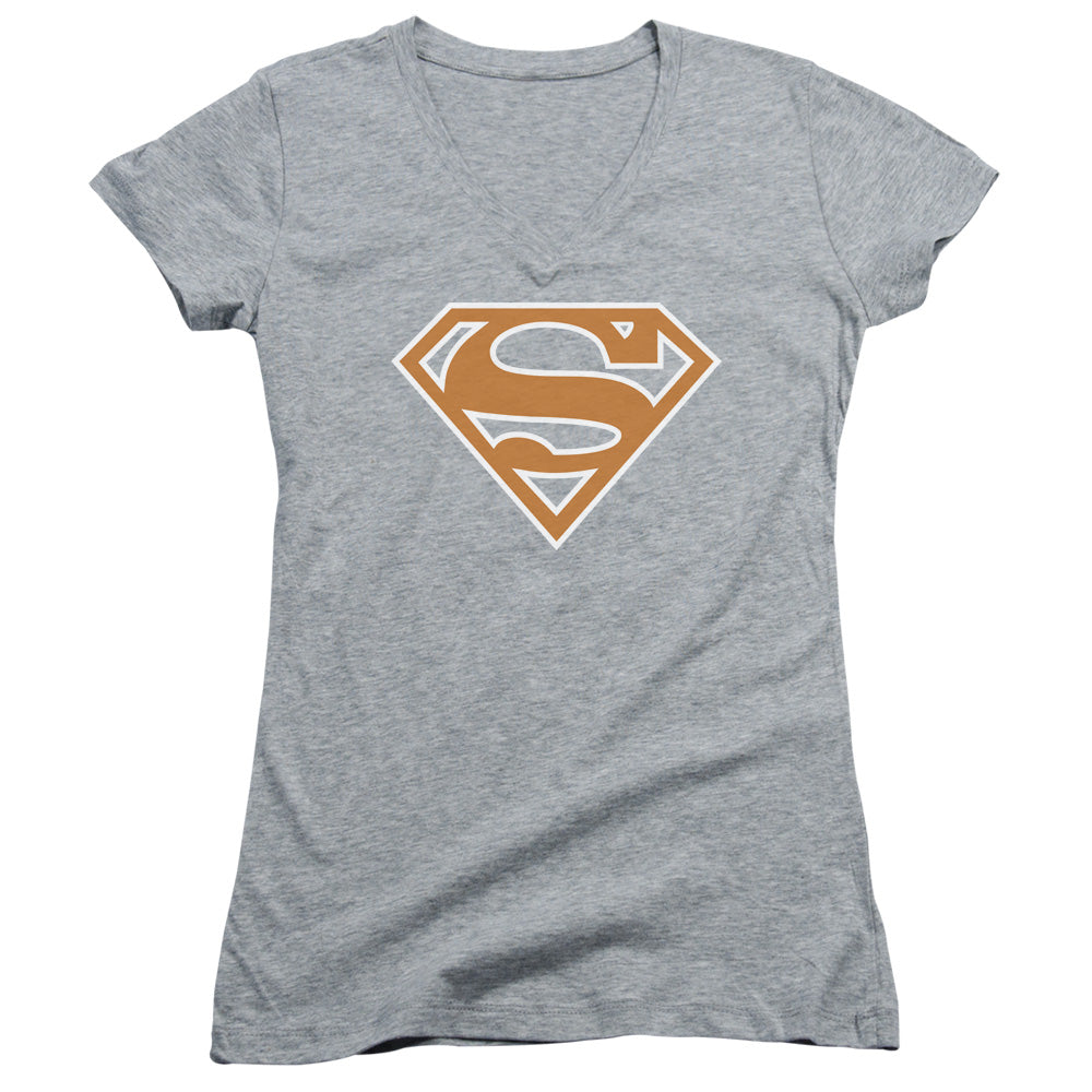 Superman - Burnt Orange&white Shield - Junior V-neck - Athletic Heather