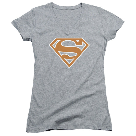 Superman - Burnt Orange&white Shield - Junior V-neck - Athletic Heather