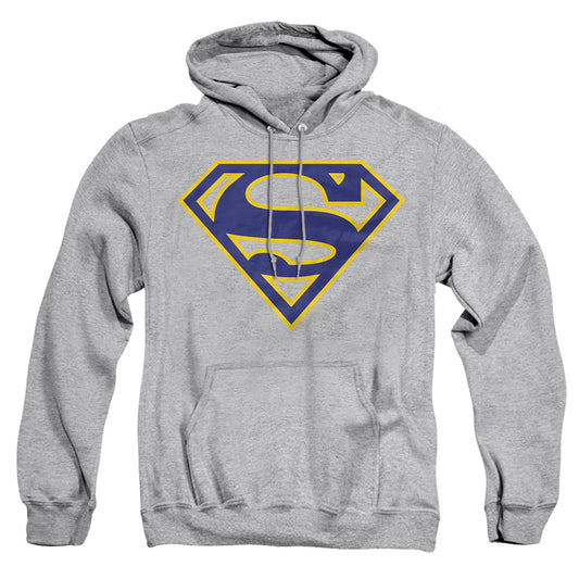 Superman - Maize &amp; Blue Shield - Adult Pull-over Hoodie - Athletic Heather
