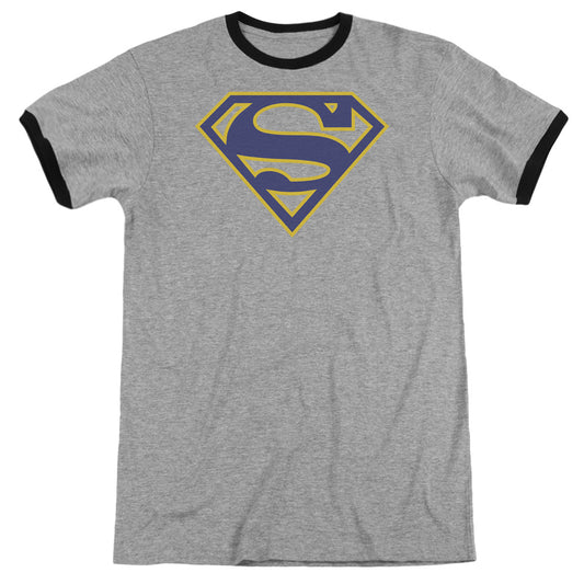 Superman - Maize & Blue Shield - Adult Ringer - Heather/black