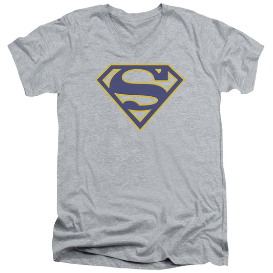 Superman - Maize & Blue Shield - Short Sleeve Adult V-neck - Athletic Heather T-shirt