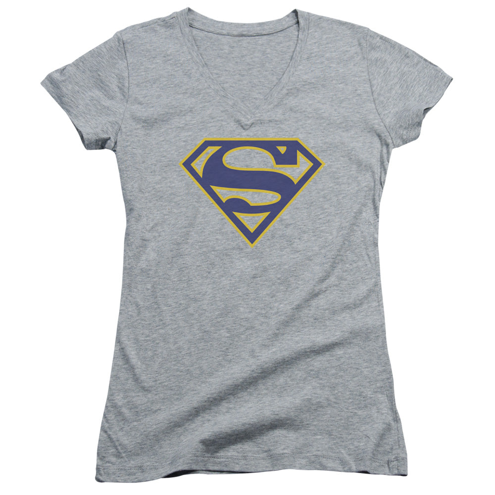 Superman - Maize & Blue Shield - Junior V-neck - Athletic Heather