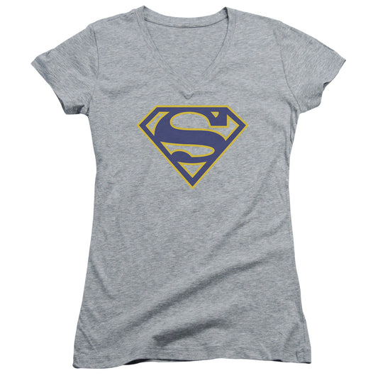 Superman - Maize & Blue Shield - Junior V-neck - Athletic Heather