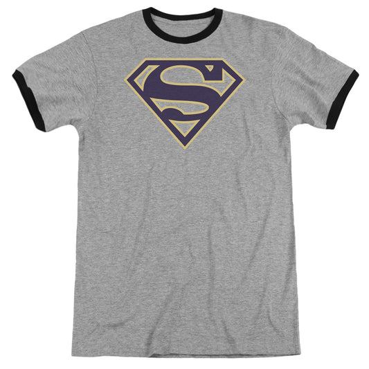 Superman - Navy & Gold Shield - Adult Ringer - Heather/black