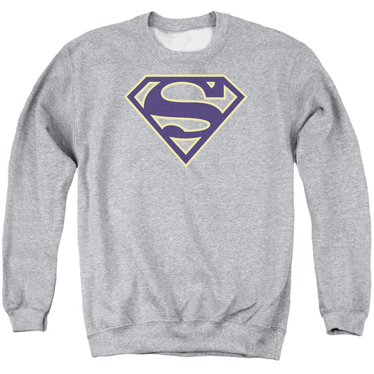 Superman - Navy &amp; Gold Shield - Adult Crewneck Sweatshirt - Athletic Heather