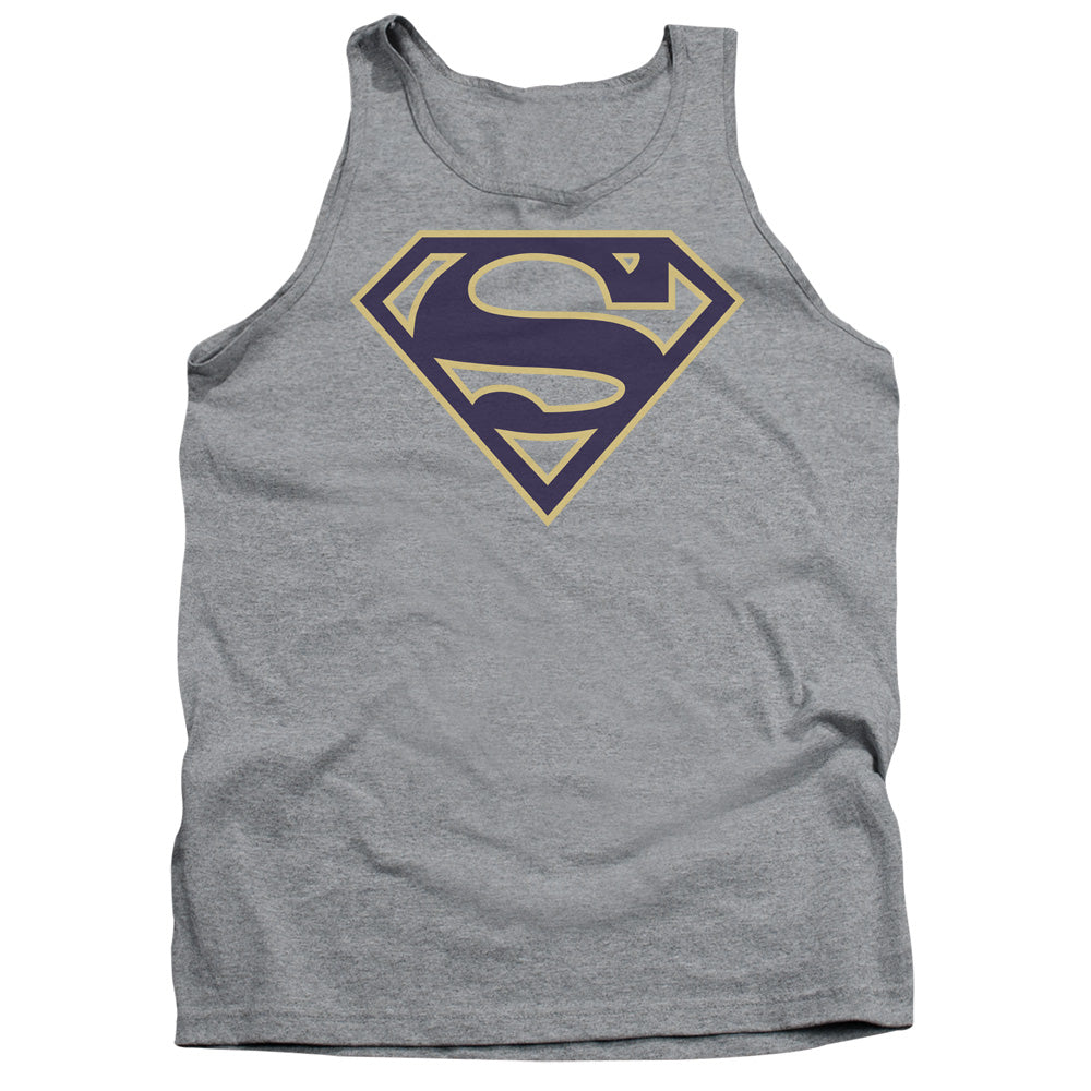 Superman - Navy & Gold Shield - Adult Tank - Athletic Heather