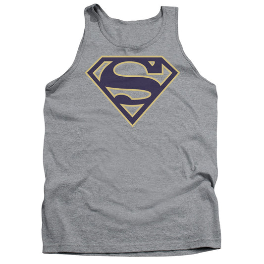 Superman - Navy & Gold Shield - Adult Tank - Athletic Heather