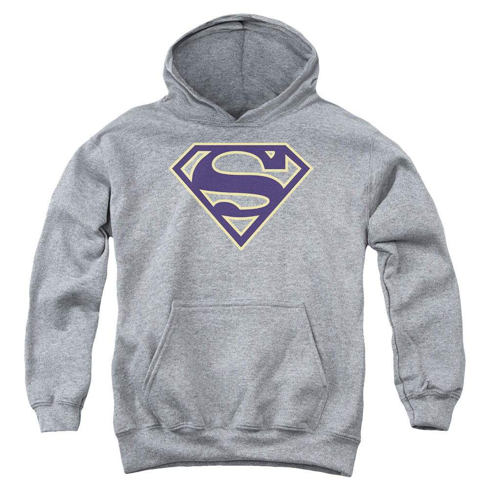 Superman - Navy & Gold Shield - Youth Pull-over Hoodie - Athletic Heather