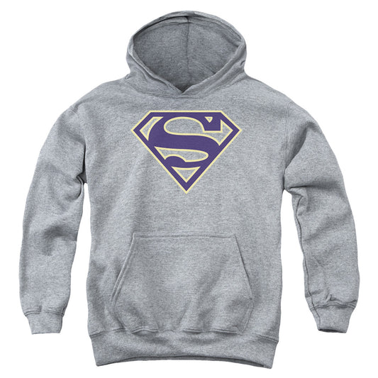 Superman - Navy & Gold Shield - Youth Pull-over Hoodie - Athletic Heather