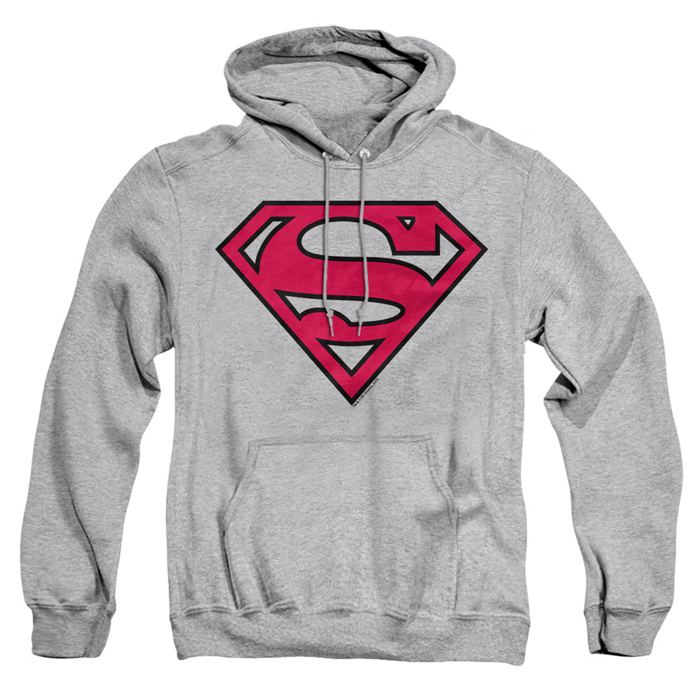 Superman - Red &amp; Black Shield - Adult Pull-over Hoodie - Athletic Heather