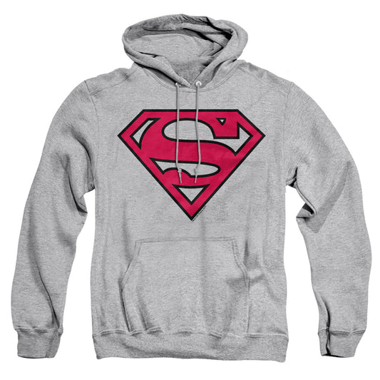 Superman - Red &amp; Black Shield - Adult Pull-over Hoodie - Athletic Heather