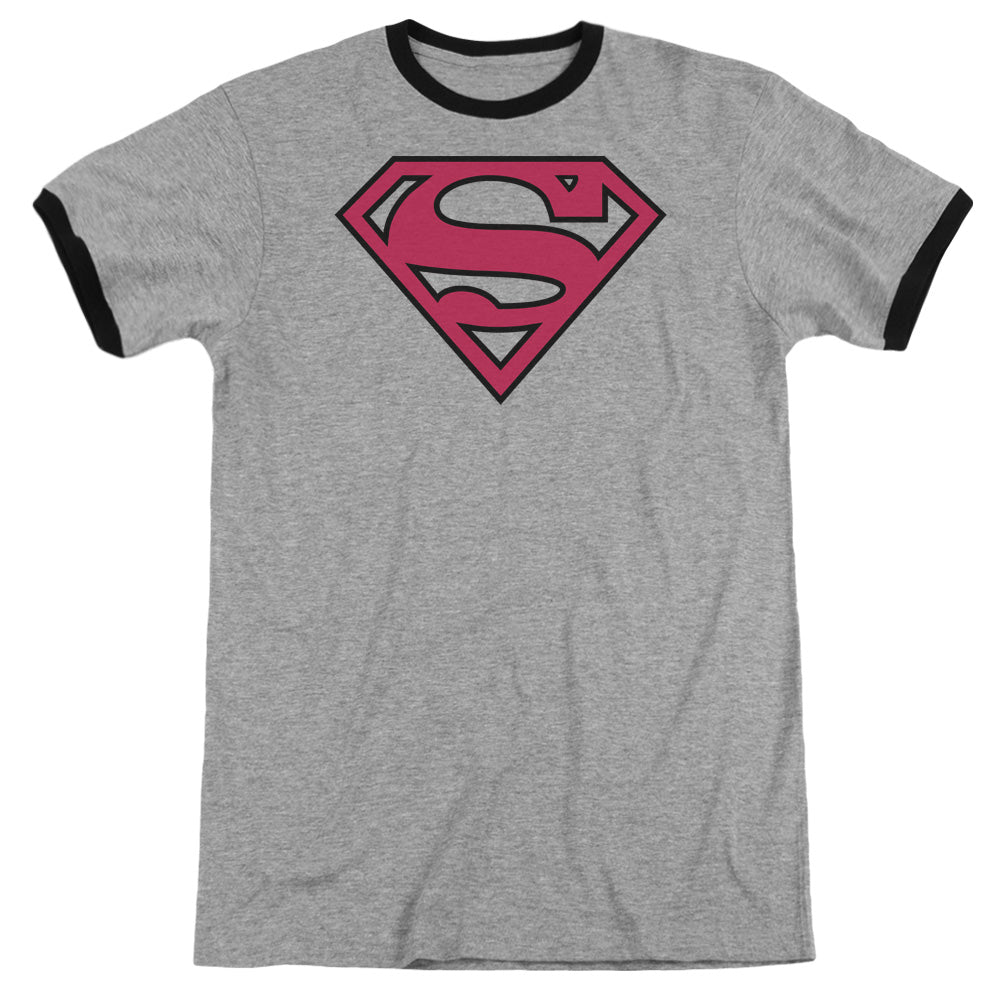 Superman - Red & Black Shield - Adult Ringer - Heather/black