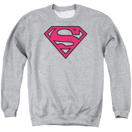 Superman - Red &amp; Black Shield - Adult Crewneck Sweatshirt - Athletic Heather