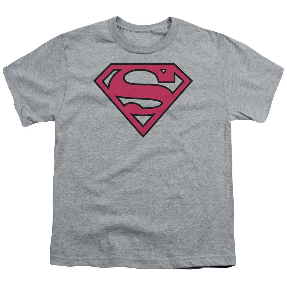 Superman - Red & Black Shield - Short Sleeve Youth 18/1 - Athletic Heather T-shirt