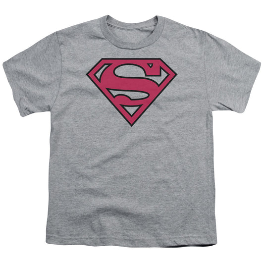 Superman - Red & Black Shield - Short Sleeve Youth 18/1 - Athletic Heather T-shirt