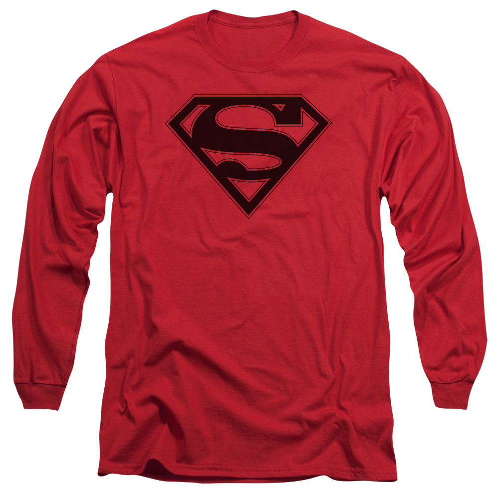 Superman - Red & Black Shield - Long Sleeve Adult 18/1 - Red T-shirt