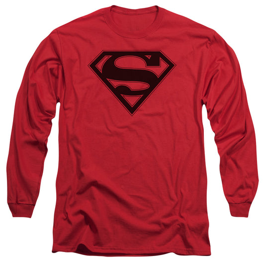 Superman - Red & Black Shield - Long Sleeve Adult 18/1 - Red T-shirt
