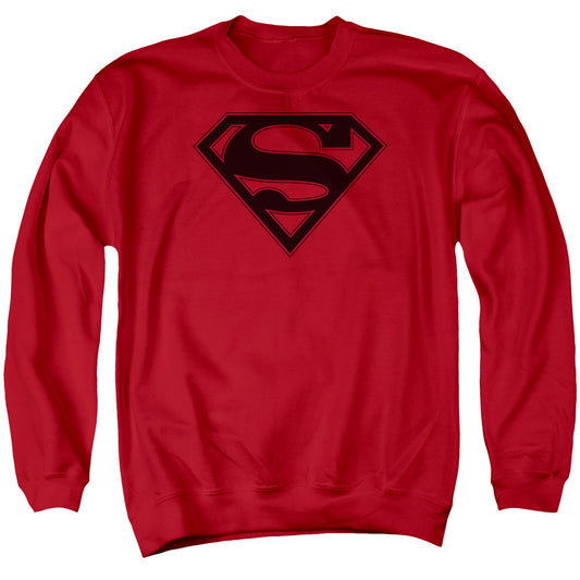 Superman - Red &amp; Black Shield - Adult Crewneck Sweatshirt - Red