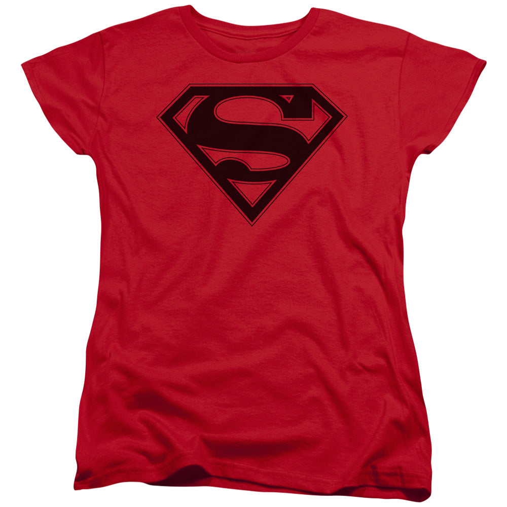 Superman - Red & Black Shield - Short Sleeve Womens Tee - Red T-shirt