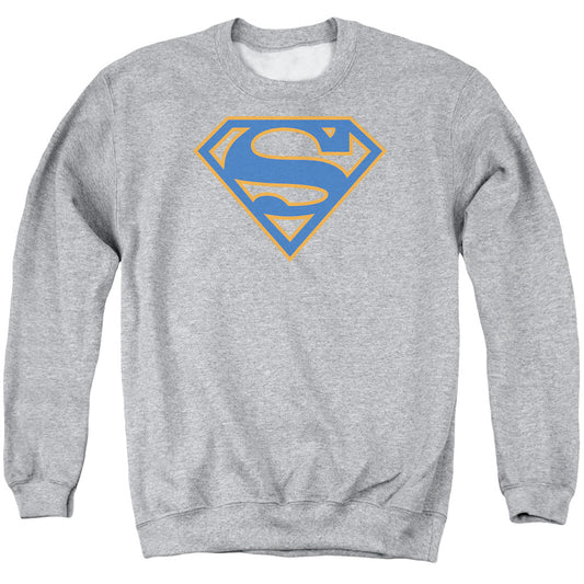 Superman - Blue &amp; Orange Shield - Adult Crewneck Sweatshirt - Athletic Heather
