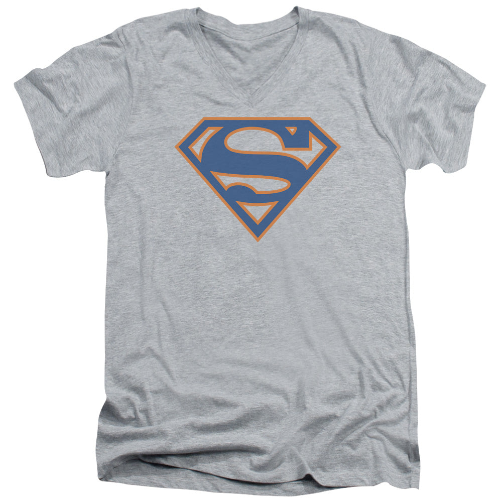 Superman - Blue & Orange Shield - Short Sleeve Adult V-neck - Athletic Heather T-shirt