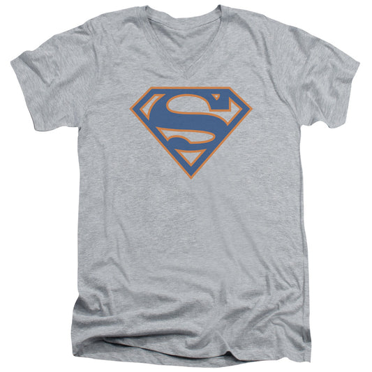 Superman - Blue & Orange Shield - Short Sleeve Adult V-neck - Athletic Heather T-shirt