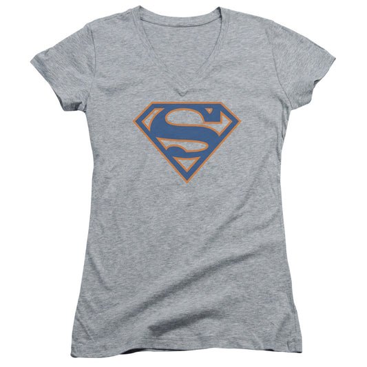 Superman Blue & Orange Shield - Junior V-neck - Athletic Heather