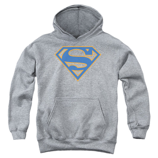 Superman - Blue & Orange Shield - Youth Pull-over Hoodie - Athletic Heather