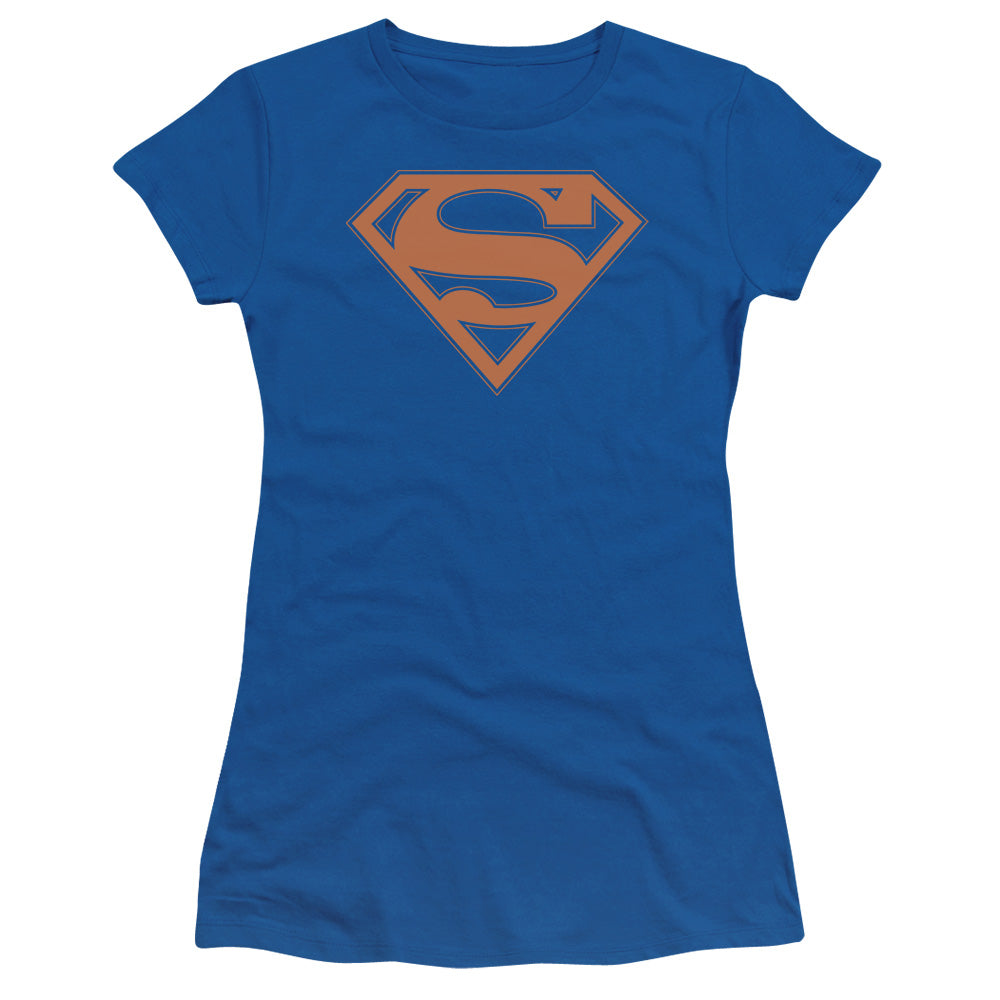 Superman - Blue & Orange Shield - Short Sleeve Junior Sheer - Royal Blue T-shirt